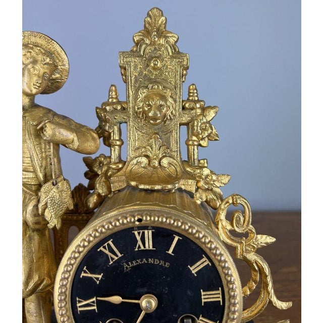 Antique Louis XV French Neo Rococo Figural Bronze Clock For Sale - Image 4 of 12
