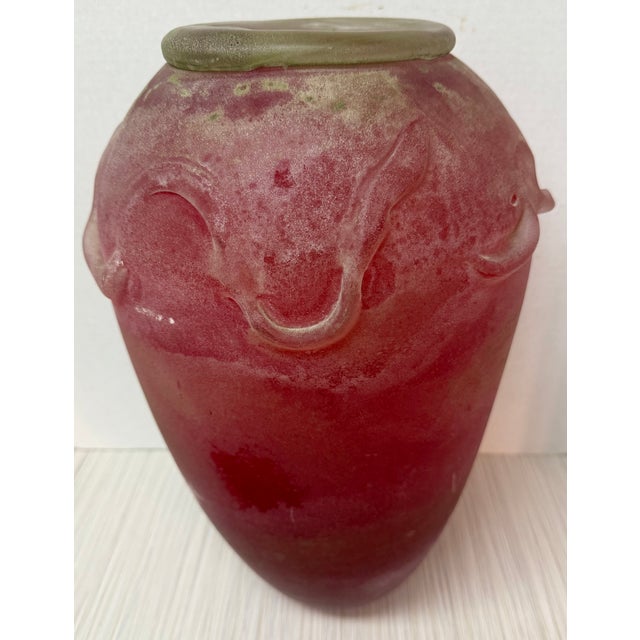 Contemporary Murano Italy Seguso Glass Vase - Brilliant Translucent Red and Bottle Green For Sale - Image 3 of 18