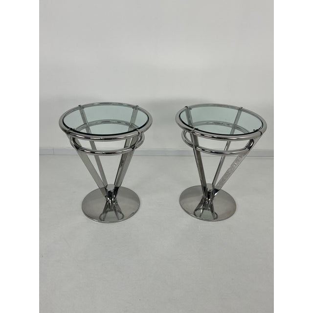 Space Age Steel and Glass Bedside Tables, 1980s, Set of 2 For Sale - Image 4 of 10