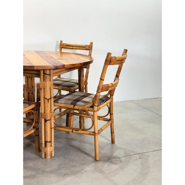 Round Bamboo Table and Chairs, 1970s, Set of 5 For Sale - Image 14 of 17