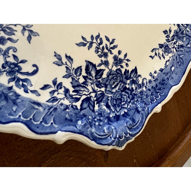 Ceramic Vintage Villeroy & Boch Fides Blue & White Porcelain Platter Saar Economic Union Era (1947-1956). Mettlach France Marked For Sale - Image 7 of 8