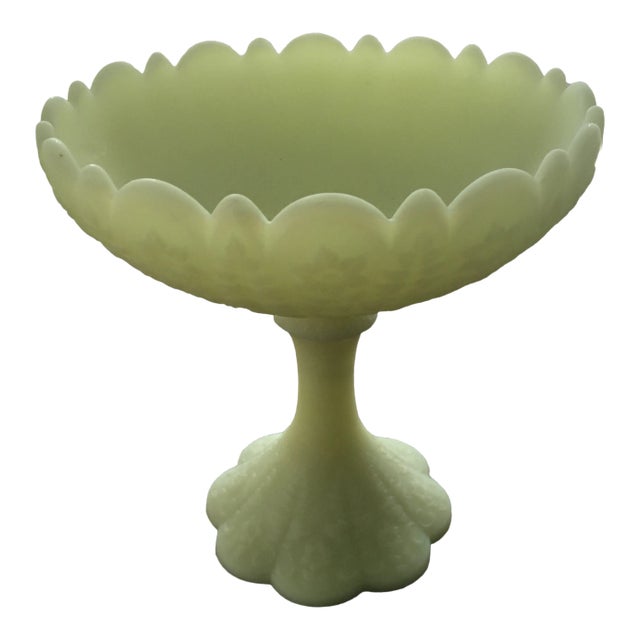 Vintage Fenton Yellow Satin Sunflower Pattern Compote For Sale