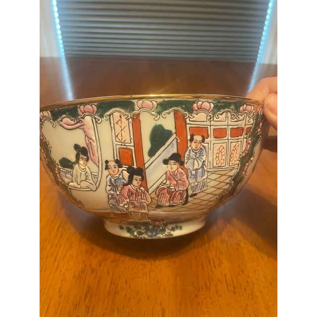 Chinese Vintage Chinese Famille Rose Medallion Bowl With Figural Scenes For Sale - Image 3 of 8