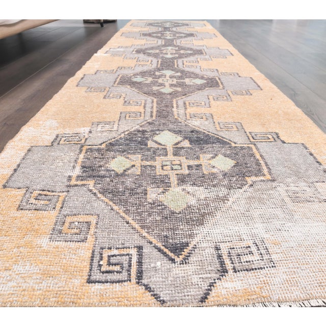 2'6x11'2 Natural Vintage Geometric Turkish Hand-Knotted Runner Rug For Sale - Image 6 of 9