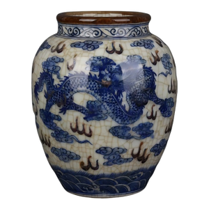 Chinese Vintage Ceramic Pot,Chinese Qing Dynasty Kangxi Marked Blue and White Porcelain Jar Hand Painted Cloud and Dragon Pattern