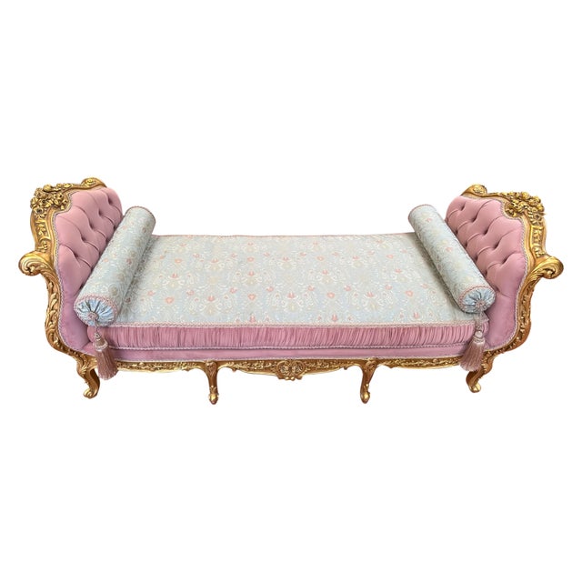 A fascinating and breathtaking French Louis XV style Banquet, the high wings are lavishly hand carved of blossoming...