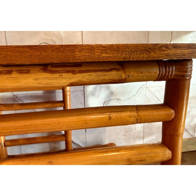 Brown Vintage Mid-Century Modern 1940’s Rattan, Bamboo ‘Jacob’s Ladder’ Original Condition Drink Table, Beside Table, Side Table, Palm Beach Style For Sale - Image 8 of 12