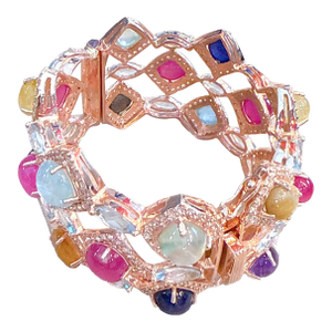 Bochic “Capri” Vintage Ruby & Multi Color Gem & Sapphire Bangle Set 18K Gold & Silver