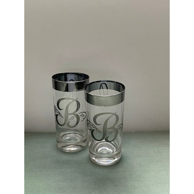 Vintage “B” Silver Trimmed Monogrammed Tumblers- A Pair For Sale In Jacksonville, FL - Image 6 of 7