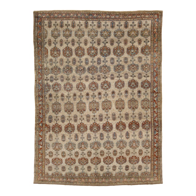 Unique Antique Serab Rug With Geometric All-Over Medallion Motif For Sale