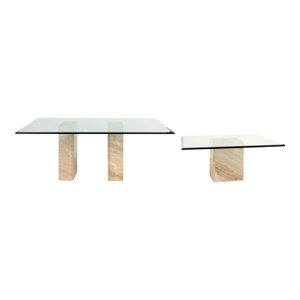 Italian Travertine & Glass Coffee Table, c.1970s
