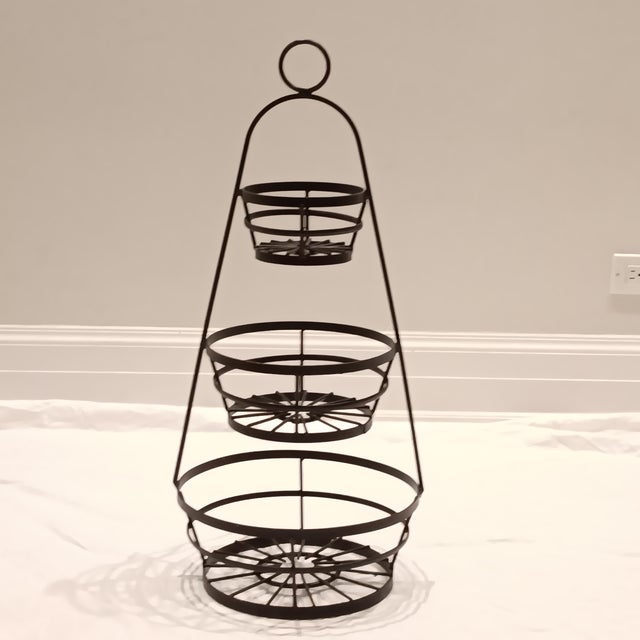 Large Vintage 3 Tier Wrought Iron Fruit/Food Holder/ Kitchen Stand For Sale - Image 4 of 12