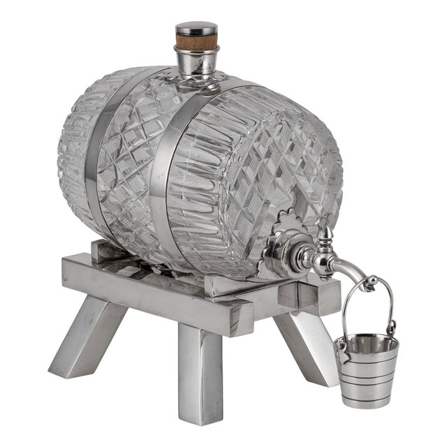 19th Century Victorian Silver Plated & Glass Spirit Barrel from Mappin & Webb, 1890s For Sale