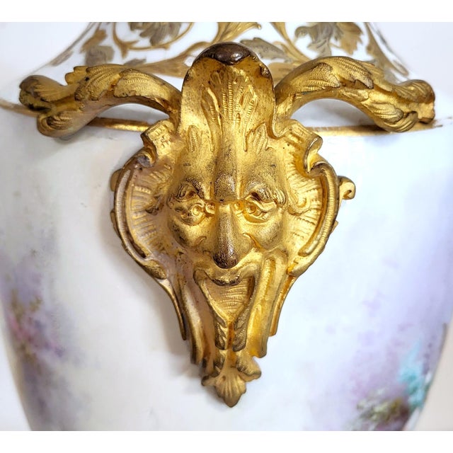 Antique French 19th C White & Gilt Bronze Sevres Porcelain Urn Vase Lamp Angels For Sale - Image 14 of 18