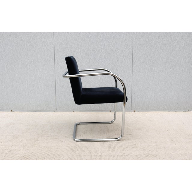 Ludwig Mies Van Der Rohe Brno Tubular Chair in Navy Blue Velvet Fabric by Gordon For Sale - Image 11 of 14