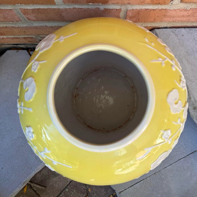 Mid 20th Century Italian Chinoiserie Yellow Prunus Relief Ginger Jars - A Pair For Sale - Image 10 of 12