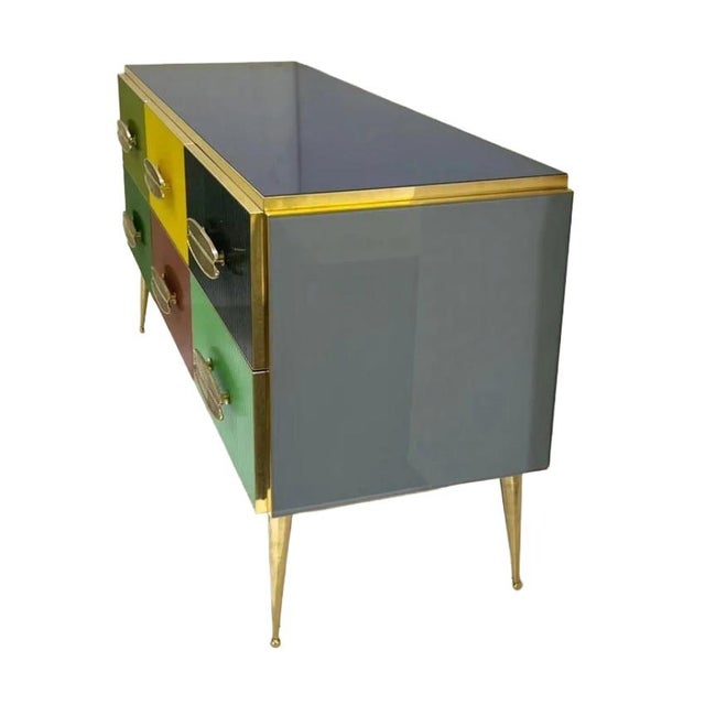Mid-Century Modern Italian Multi-Color Six-Drawer Chest / Cabinet on Brass Legs For Sale - Image 10 of 10
