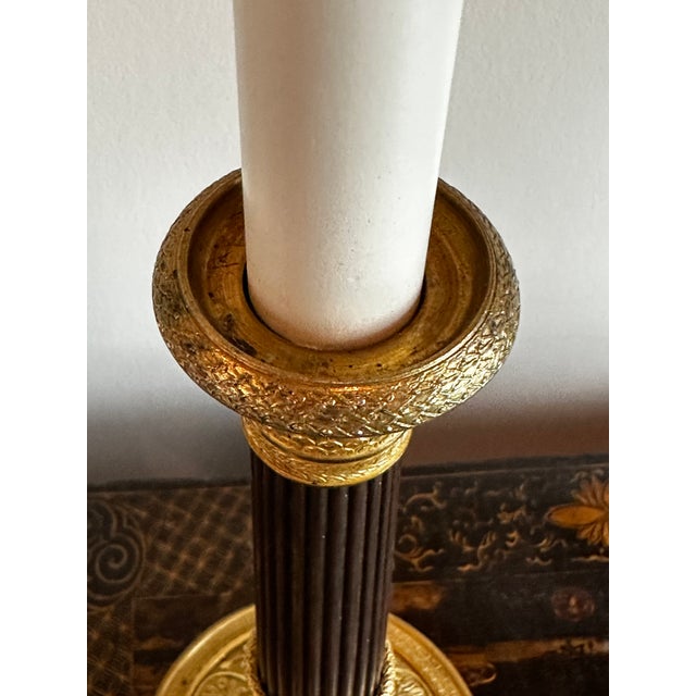 Early 19th Century Single Empire Gilt Bronze Period Candlestick as Lamp For Sale - Image 4 of 18