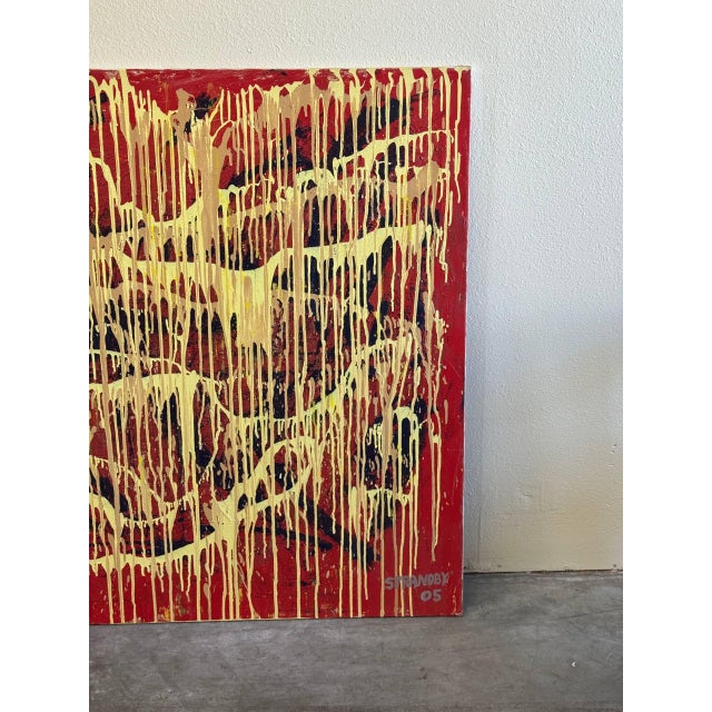 Large 47” Abstract Expressionist Painting by Stranoby, 2005 — Contemporary Drip Art on Canvas For Sale In Los Angeles - Image 6 of 8