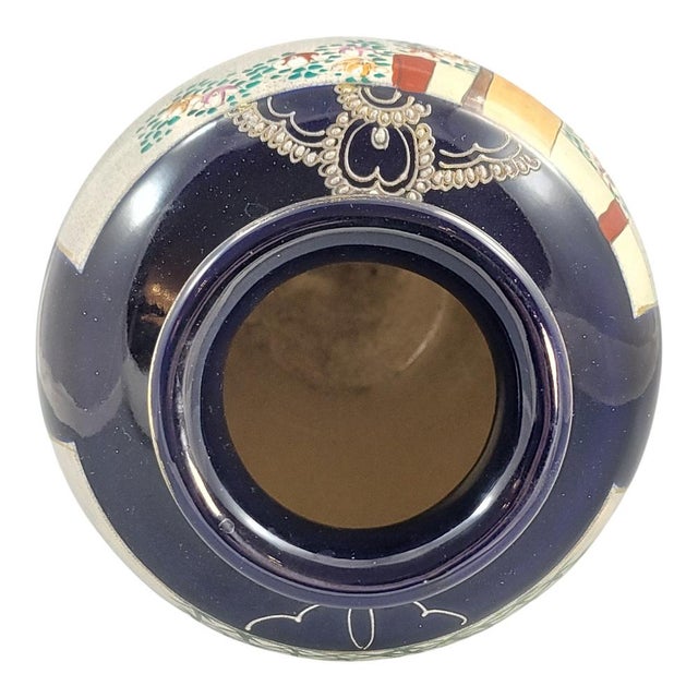 Blue Satsuma Cobalt-Ground Moriage Vase with Court Scenes, Japan, 1890-1910 For Sale - Image 8 of 11