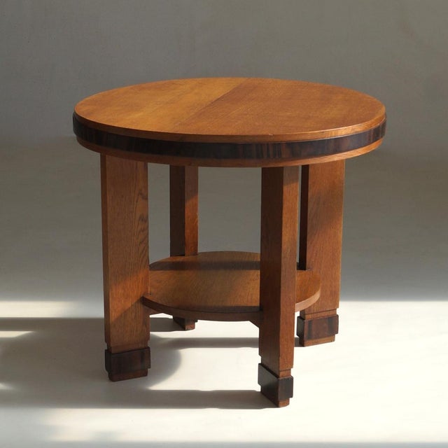 1920s Dutch Art Deco Oak Table with Macassar Ebony Details, 1920s For Sale - Image 5 of 18