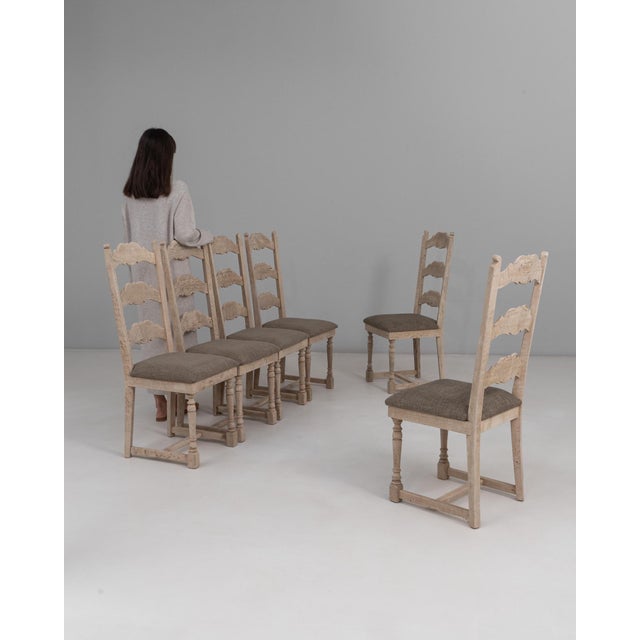 20th Century Belgian Upholstered Oak Ladderback Oak Dining Chairs - Set of 6 For Sale - Image 17 of 18