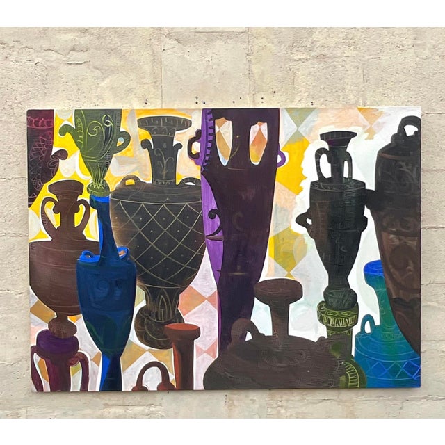 Boho Chic Vintage Boho Urns Original Oil Painting on Canvas For Sale - Image 3 of 6