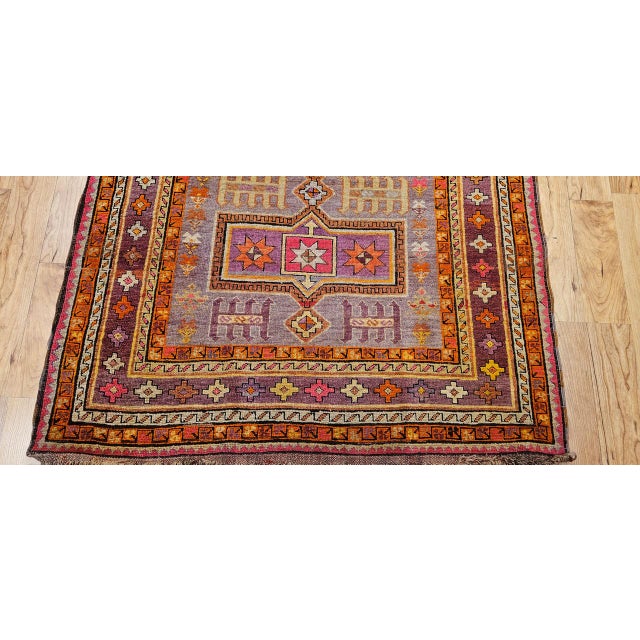 Vintage Moroccan Tribal Rug, Hand-Knotted Wool, Geometric Pattern, Yellow & Purple, 4' X 7' For Sale - Image 12 of 17
