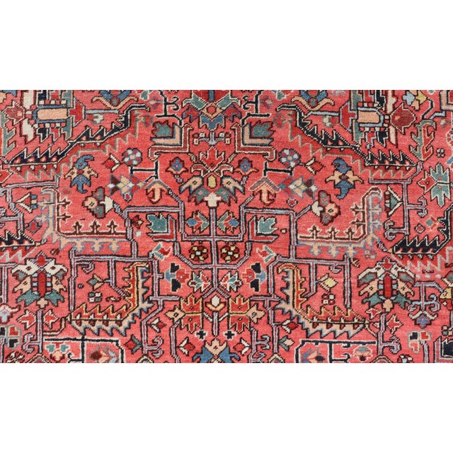 Textile Early 20th Century Persian Antique Heriz Rug With All-Over Geometric Design in Jewel Tones For Sale - Image 7 of 13