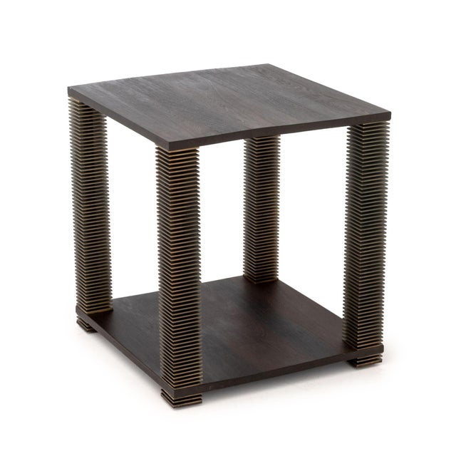 Pair of Chris Berlin Ipe Wood and Stainless Steel Side Tables. 26" H x 23.25" W x 23.75" D. Provenance: From a New York...