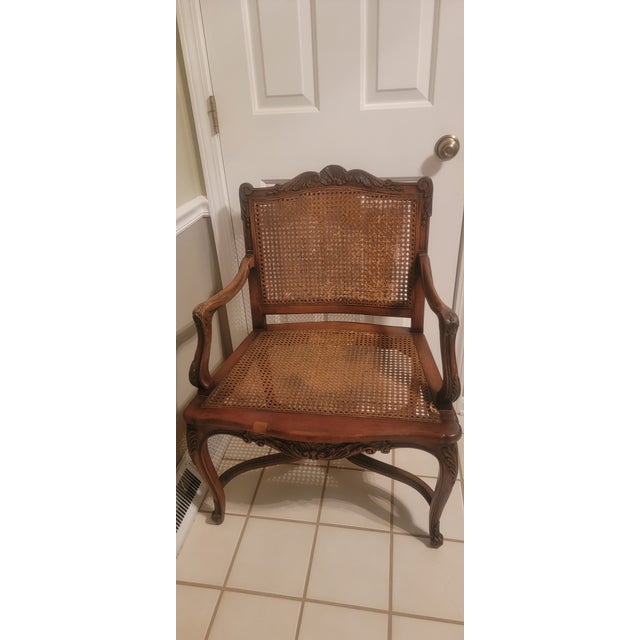 French Pair of Antique French Louis XV Style Carved Armchairs For Sale - Image 3 of 18