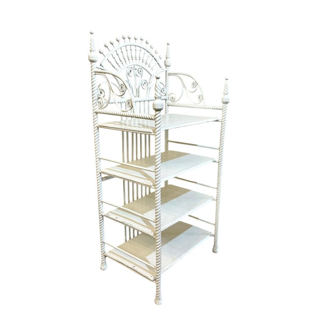 White Antique French Provincial Style White Painted Wicker Stick and Ball Etagere Shelf For Sale - Image 8 of 17