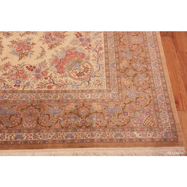 Textile Nazmiyal Collection Ivory Vintage Persian Silk Floral Gonbad Qum Rug For Sale - Image 7 of 8