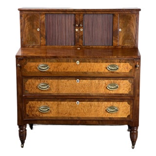 Antique Federal Period Tambour Secretary in Mahogany and Birdseye Maple C. 1800 For Sale