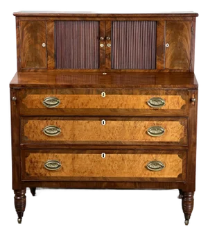 Antique Federal Period Tambour Secretary in Mahogany and Birdseye Maple C. 1800