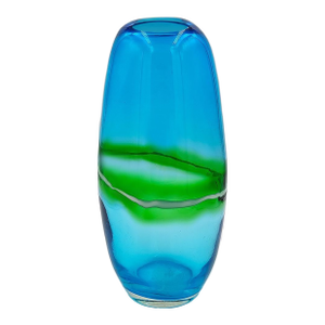 1970s Luxury Handcrafted Green and Blue Vase in Murano Glass. Made in Italy