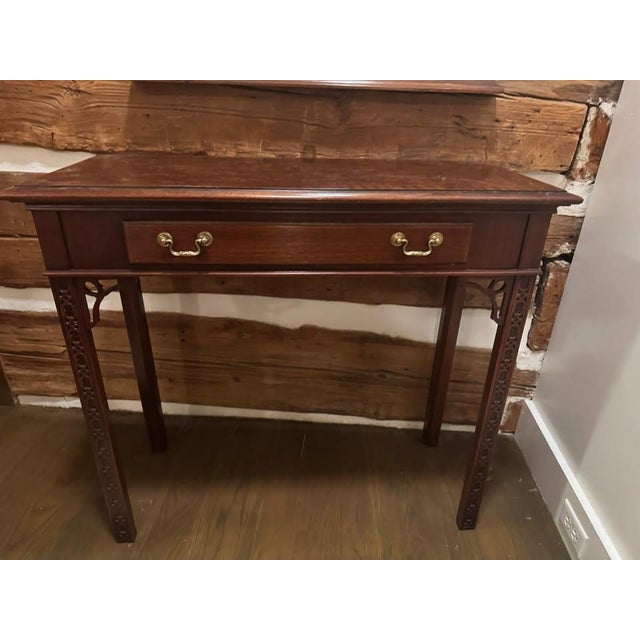 1960s Chippendale Walnut Burl Console Table With Banded Top For Sale - Image 4 of 10