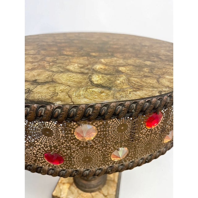 Metal Vintage 60s Illuminated Capiz Shell & Jewels Accent Table For Sale - Image 7 of 12