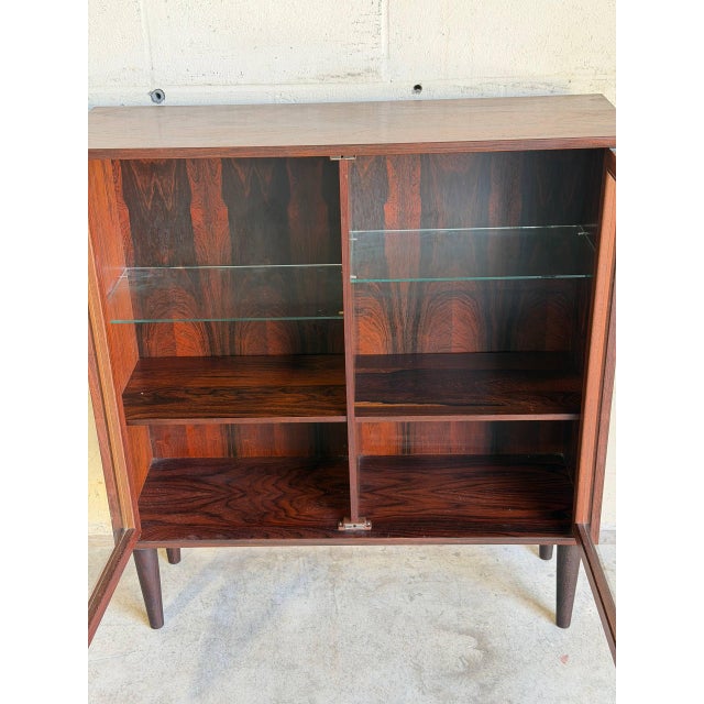 Brown Rosewood Glass Cabinet Bookcase Denmark Mid-Century Modern 1970s For Sale - Image 8 of 9