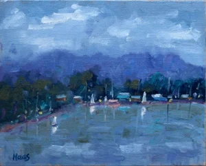 Cloudy Day at Morro Bay With Sailboats Oil Painting