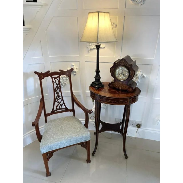 Antique 19th Century French antique rosewood marquetry inlaid eight day mantel clock with a beautiful shaped marquetry...