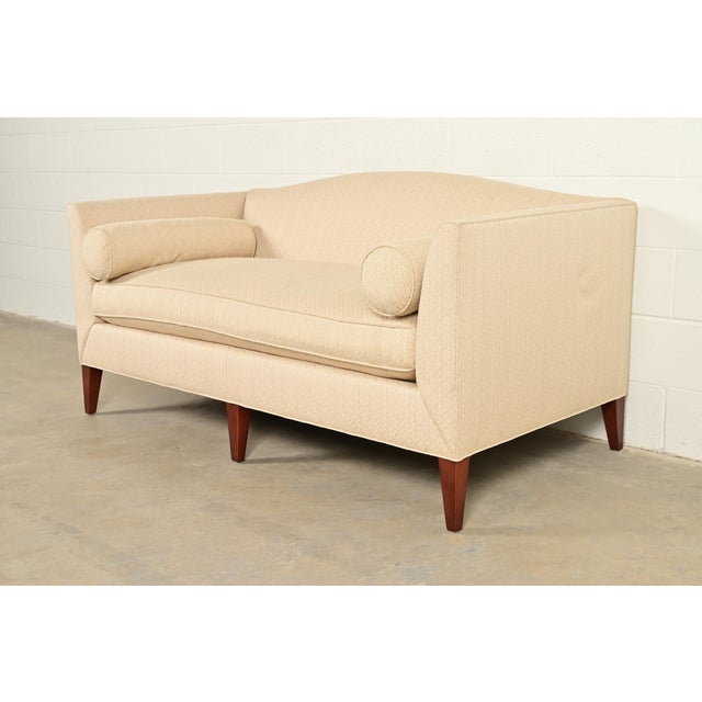 Contemporary Barbara Barry for Baker Furniture Modern Regency Upholstered Camelback Sofa For Sale - Image 3 of 12