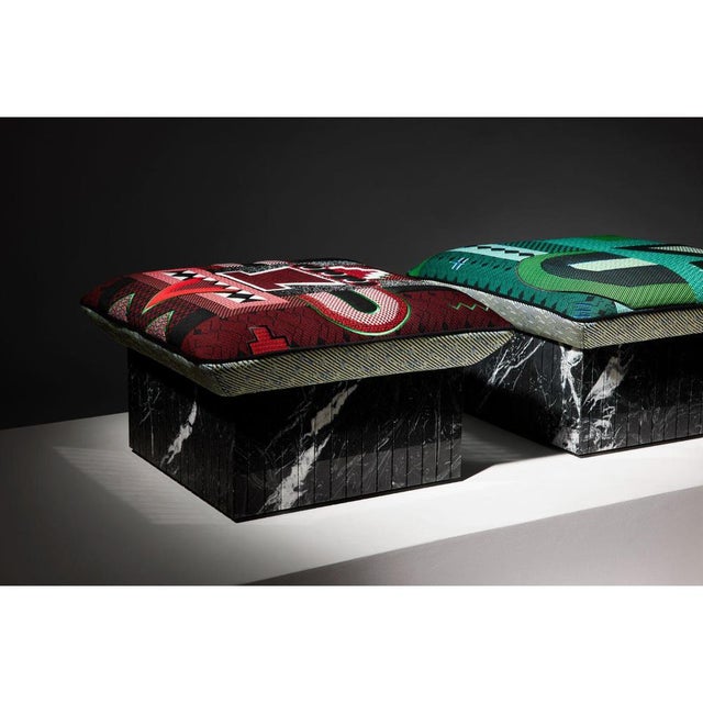 Contemporary Hopi Ottoman with Red Pattern by Marta Bakowski For Sale - Image 3 of 16