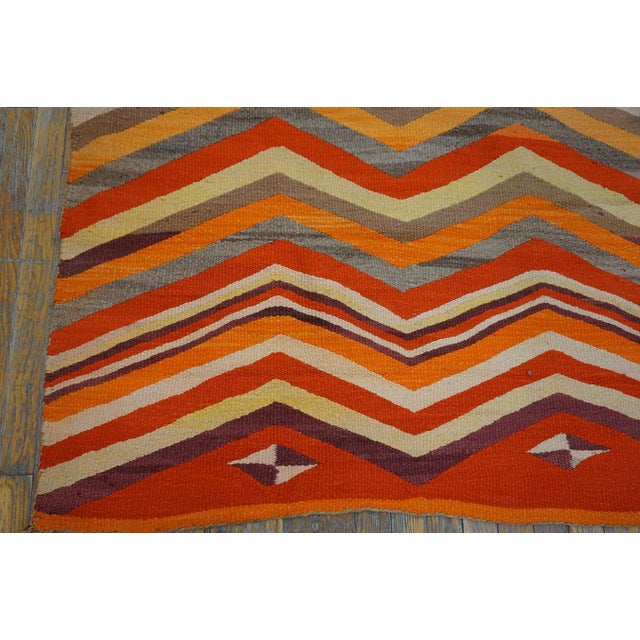 1880s Multicolor Chevron Antique American Navajo Rug 5'5" X 7'2" Flatweave Wool Carpet For Sale - Image 14 of 18