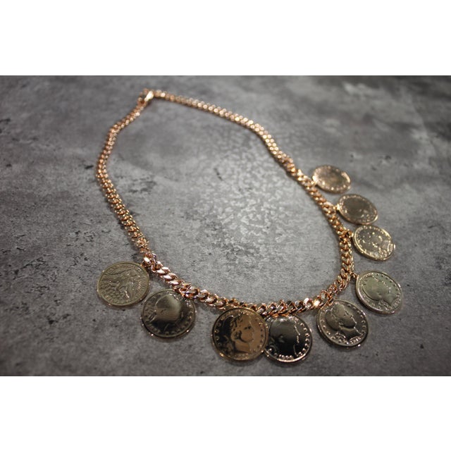 Rose American Usa Vintage Dollar Coin Rose Gold Vermeil Sterling Silver Curb Link Cha For Sale - Image 8 of 10