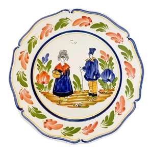 1960s French Faience Quimper Breton Couple Decorative Plate