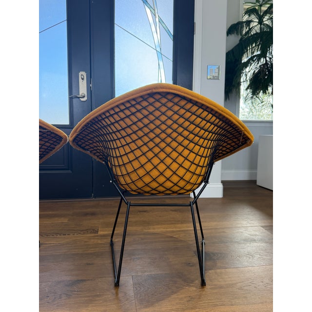 Vintage Harry Bertoia for Knoll Diamond Chairs in Original Mustard Upholstery — Pair For Sale - Image 6 of 15