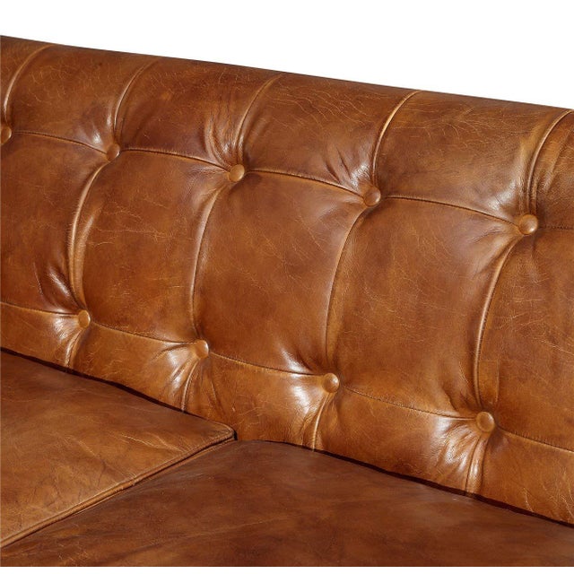 Animal Skin Tuxedo Leather Sofa - Light Brown For Sale - Image 7 of 9