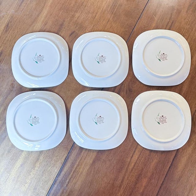 Late 20th Century Sango Quadrille Semi-Porcelain Black Lilies #5101 Snack Plates, Made in Korea- Set of 6 For Sale - Image 12 of 12