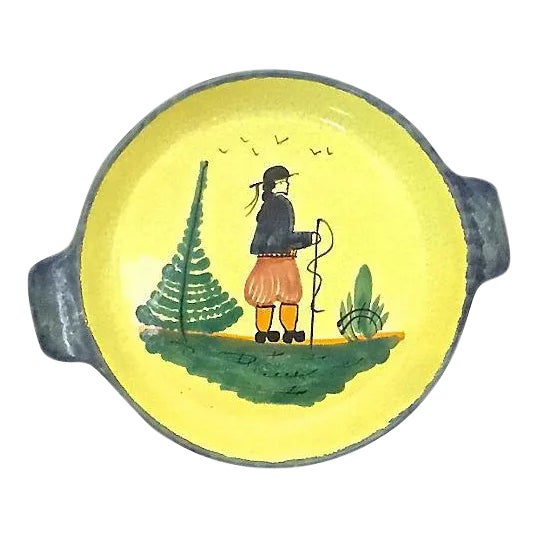 Vintage French Quimper Hiker Serving Bowl For Sale